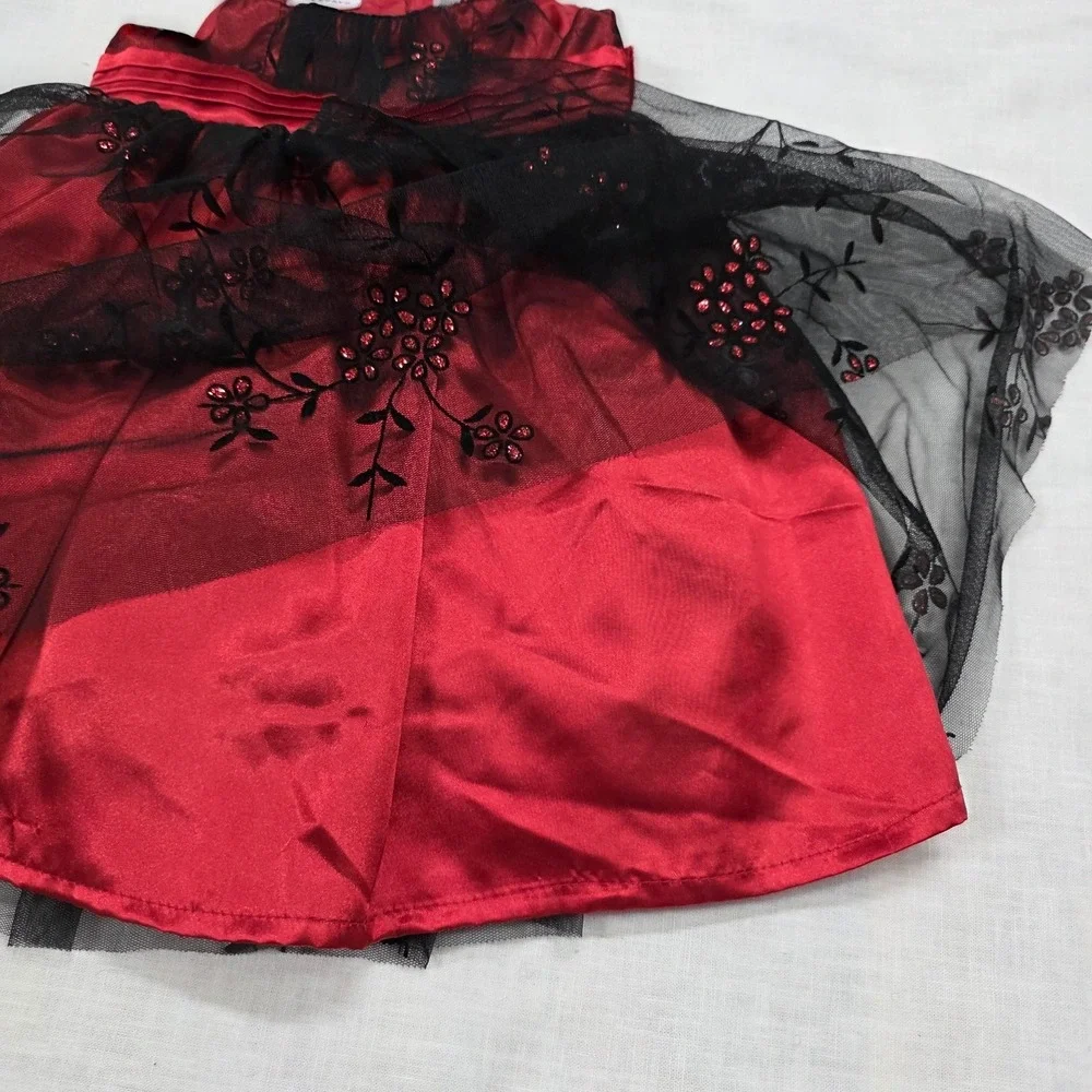 Blueberi Boulevard Dress Baby Girls 12-18M Red Floral Tulle‎ Holiday Bow Party